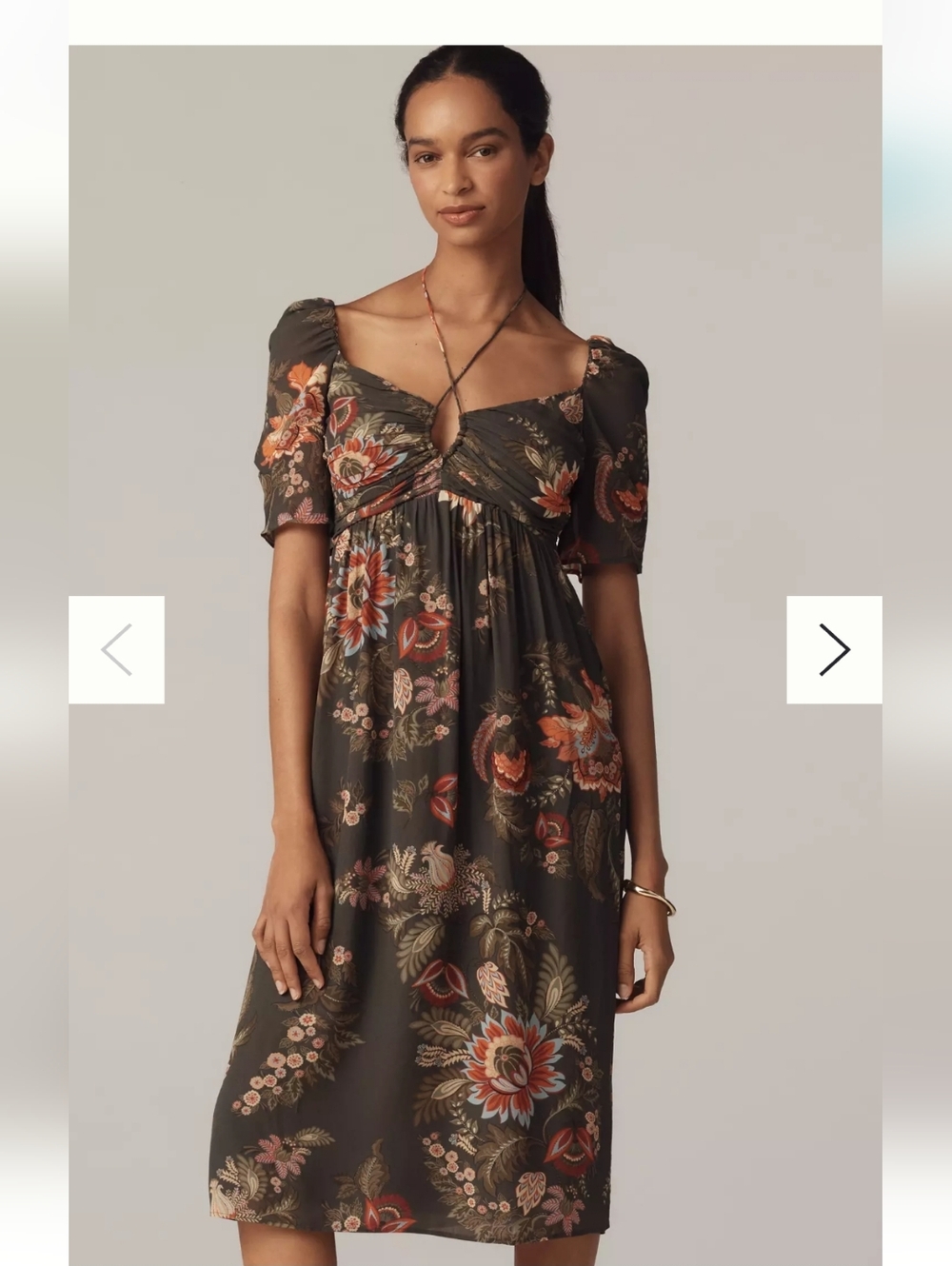 Anthropologie Olive Floral Maxi Dress with Rust and Cream Accents